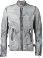 Diesel Dyed Effect Biker Jacket, Men's, Size: Xl, Grey, Lamb Skin/acetate