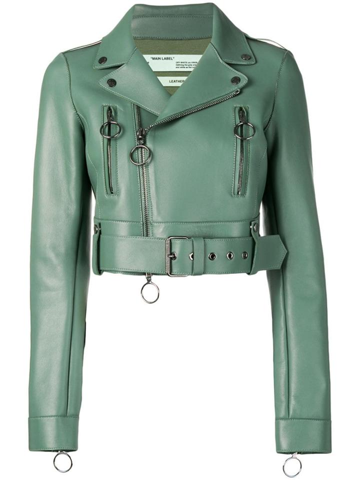 Off-white Embossed Logo Biker Jacket - Green