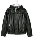 John Richmond Kids Hooded Leather Jacket - Black