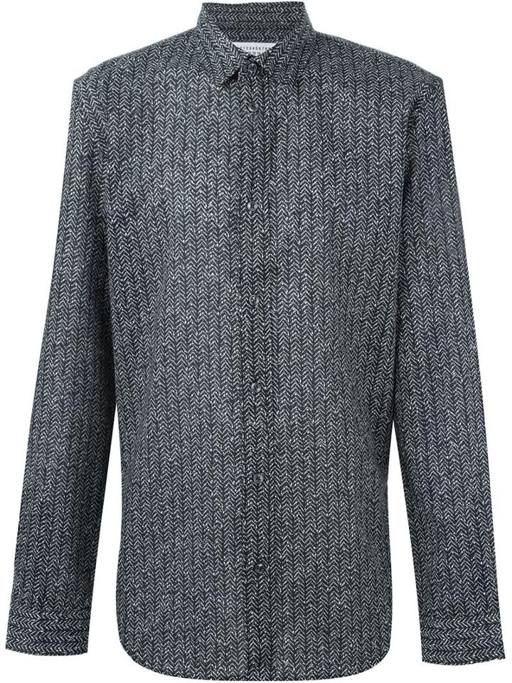 Maison Margiela Herringbone Print Shirt, Men's, Size: 50, Black, Cotton