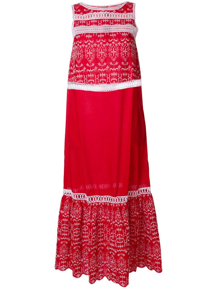 Ermanno Scervino Broderie Anglaise Sleeveless Maxi Dress - Red