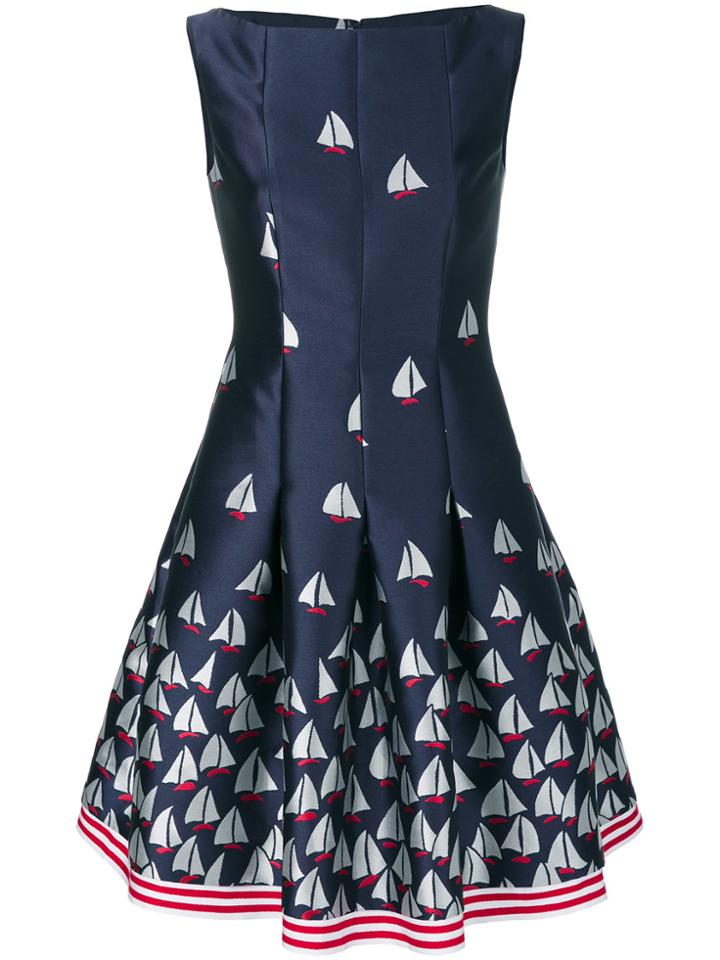 Talbot Runhof Boat Print Flared Dress - Blue