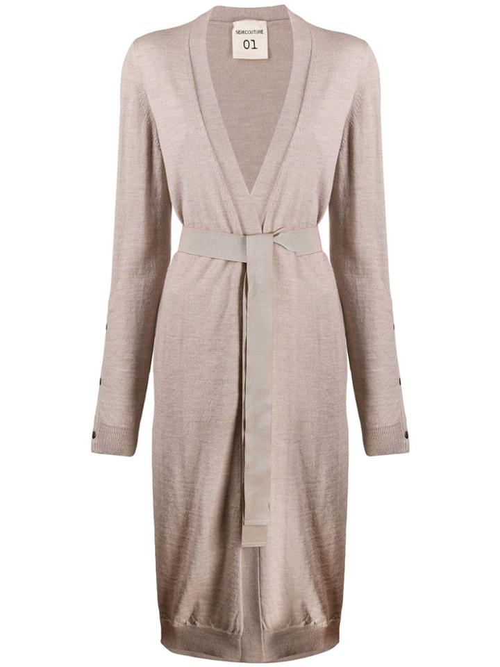 Semicouture Tie-waist Long Cardigan - Neutrals