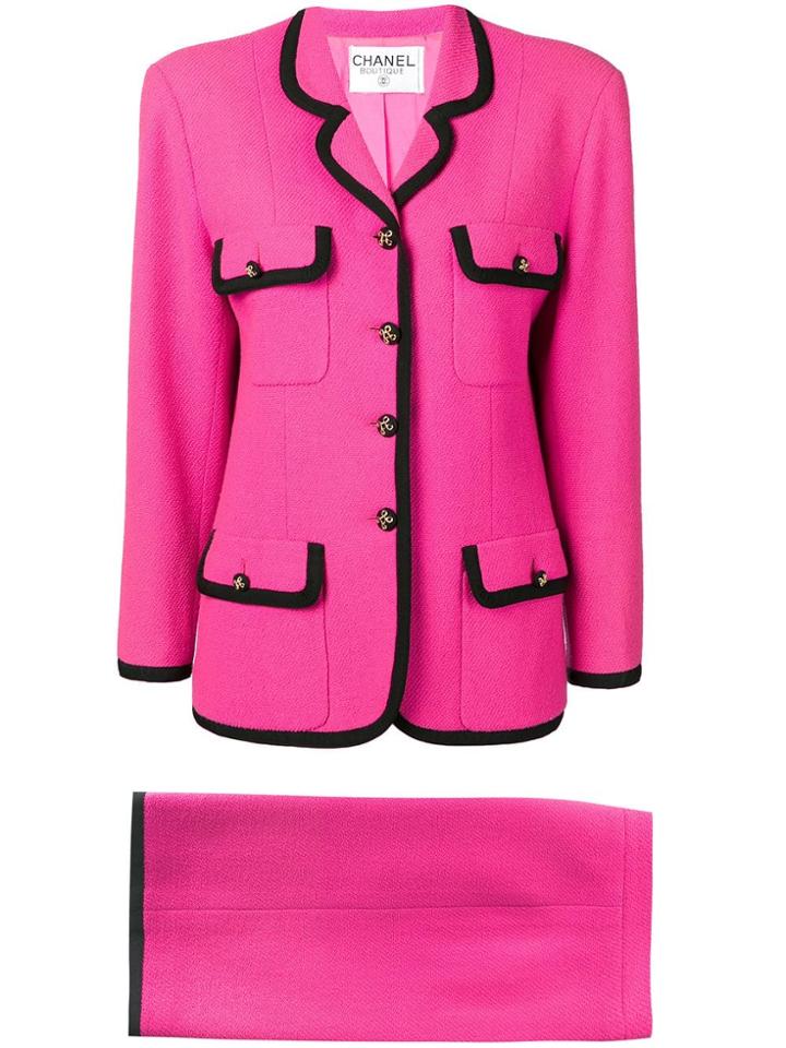 Chanel Vintage 1980's Contrasting Trim Suit - Pink