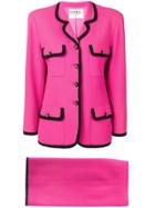 Chanel Vintage 1980's Contrasting Trim Suit - Pink