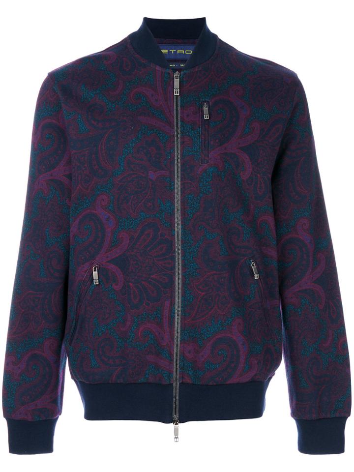 Etro Floral Zip Bomber Jacket - Blue