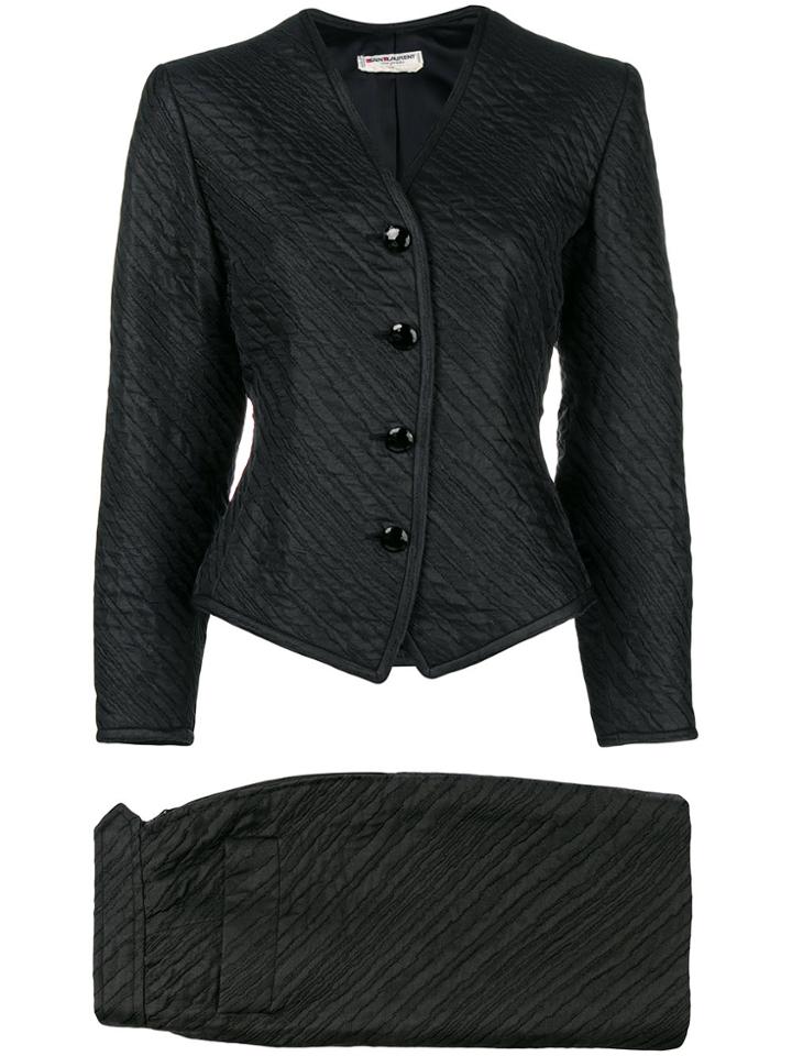 Yves Saint Laurent Vintage Buttoned Blazer And Skirt Suit - Black