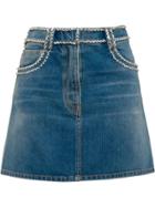 Prada Crystal Trim Denim Skirt - Blue