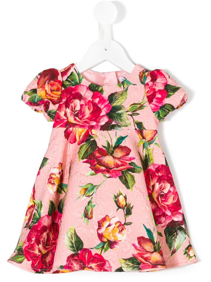 Dolce & Gabbana Kids - Rose Print Brocade Dress - Kids - Silk/cotton/viscose - 12 Mth, Pink/purple