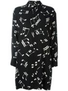 Saint Laurent Music Note Printed Shirt Dress, Women's, Size: 38, Black, Viscose