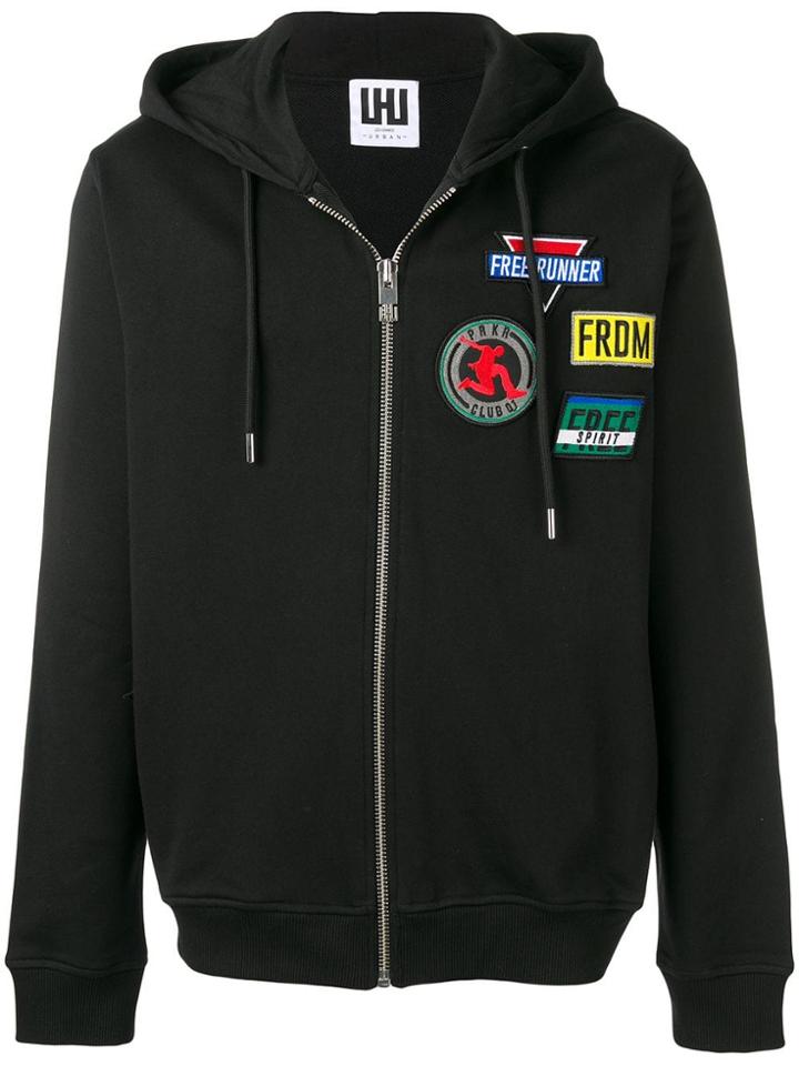 Les Hommes Urban Patchwork Zipped Hoodie - Black