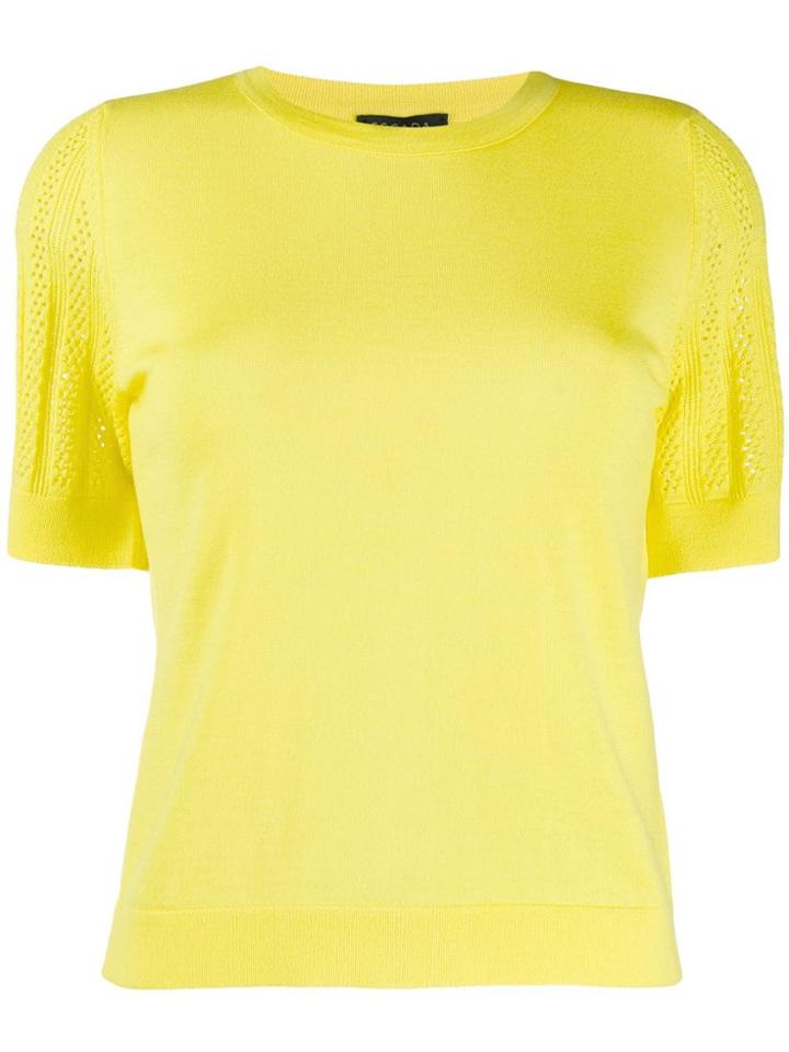 Escada Perforated Sleeve Knitted Top - Yellow