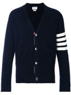 Thom Browne V-neck Cardigan With 4-bar Stripe In Navy Cashmere - Blue