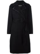 Tom Ford Thick Lapels Belted Coat, Women's, Size: 40, Black, Silk/lamb Skin/cashmere
