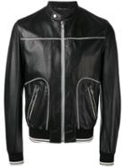 Dolce & Gabbana Contrast Trim Leather Jacket, Men's, Size: 48, Black, Lamb Skin/acetate/viscose/cotton