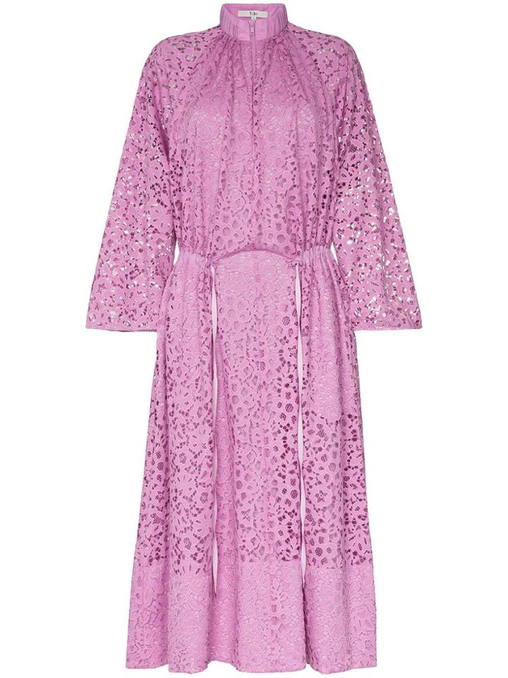 Tibi High Neck Lace Midi Dress - Pink