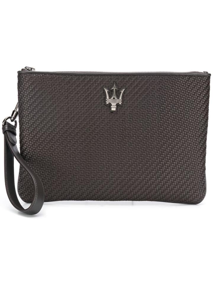 Ermenegildo Zegna Pelle Tessuta Pouch Bag - Brown