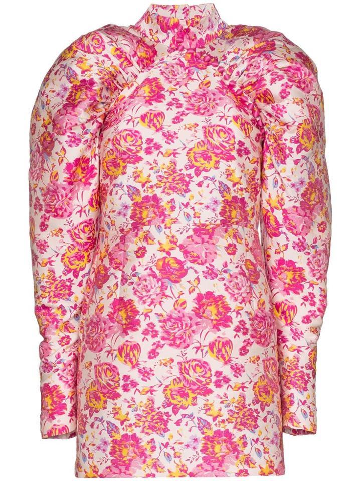 Rotate Floral Puff-sleeve Dress - Pink