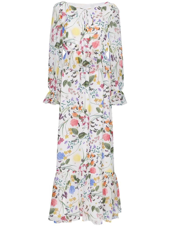 Borgo De Nor Silk Floral Maxi Dress - White