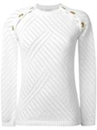Pierre Balmain Gold-tone Shoulder Detail Jumper, Women's, Size: 36, White, Cotton