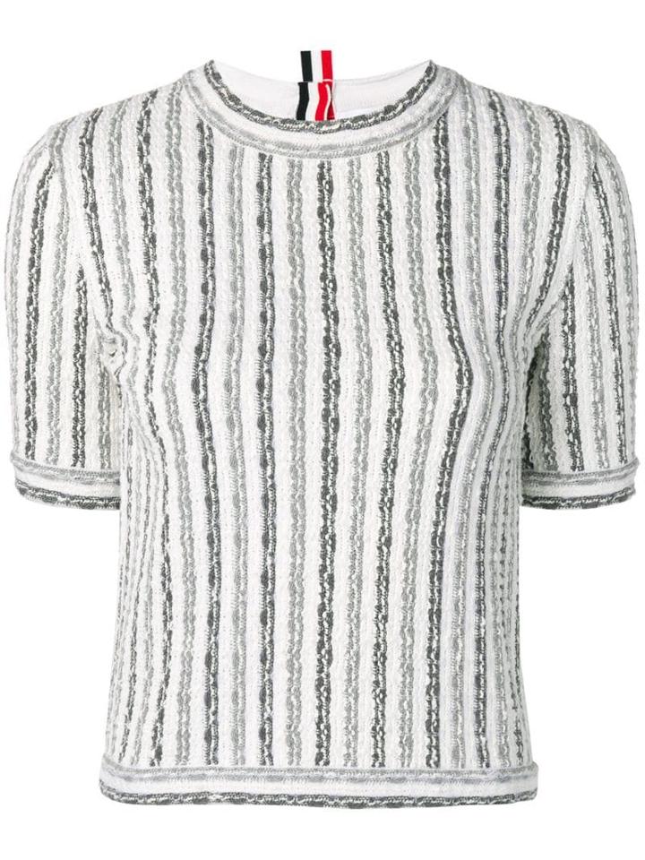 Thom Browne Wide University Stripe Yarn Tee - White