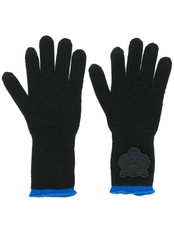 Kenzo Tiger Logo Patch Knitted Gloves - Black