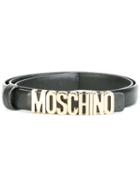 Moschino Slim Logo Belt, Women's, Size: 75, Black, Calf Leather