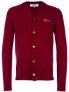Comme Des Garçons Play V Neck Cardigan, Men's, Size: Large, Red, Wool
