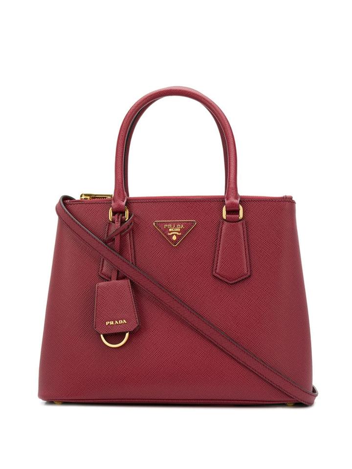Prada Logo Plaque Tote Bag - Red
