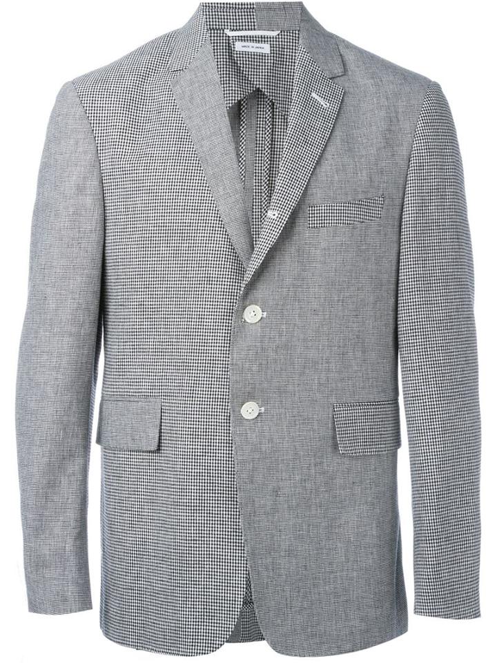 Thom Browne 'pied De Poule' Jacket, Men's, Size: 2, Black, Linen/flax/cotton/cupro