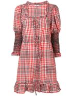 Ganni Plaid Peasant Dress - Red