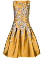 Oscar De La Renta Floral Print Flared Dress - Gold