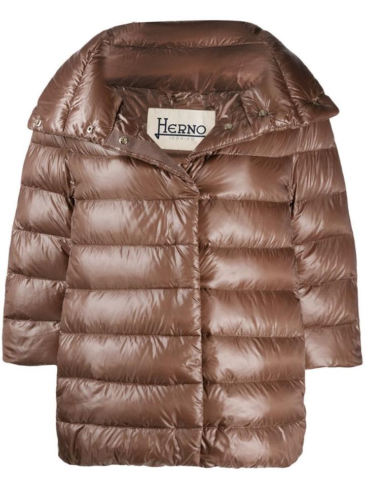 Herno 3/4 Sleeve Puffer Jacket - Brown