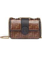 Fendi Brown Double F Logo Print Leather Cross Body Bag