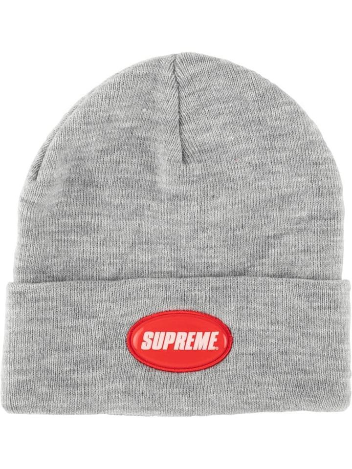 Supreme Rubber Patch Beanie Hat - Grey