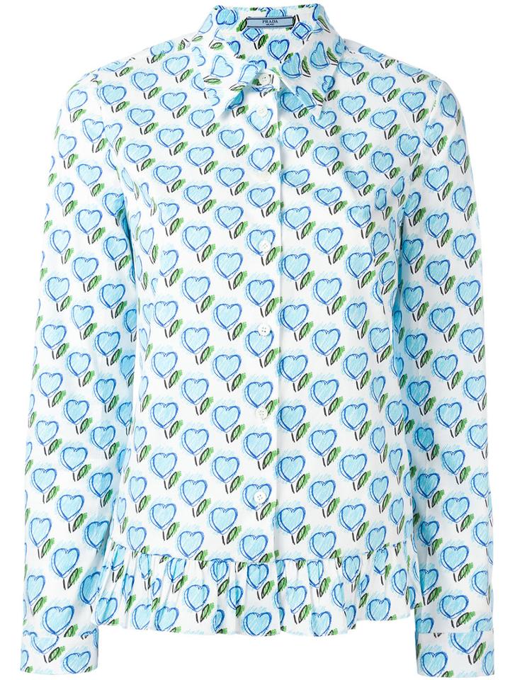 Prada Hearts Print Shirt, Women's, Size: 40, Cotton/spandex/elastane