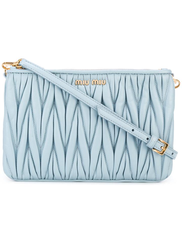 Miu Miu Matelassé Crossbody Bag, Women's, Blue, Calf Leather