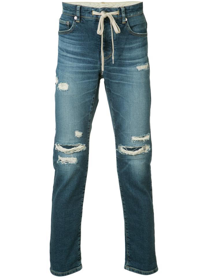 Attachment Distressed Slim-fit Jeans - Blue