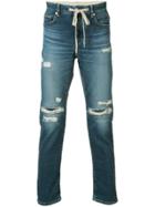 Attachment Distressed Slim-fit Jeans - Blue
