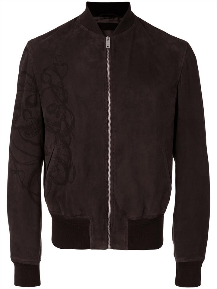 Alexander Mcqueen Zip Front Bomber Jacket, Men's, Size: 50, Brown, Calf Leather/cotton/viscose