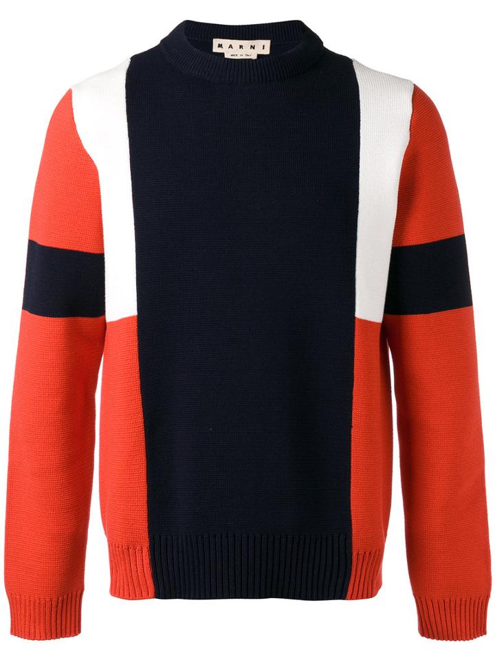 Marni Colour Block Knitted Jumper, Men's, Size: 50, Red, Cotton