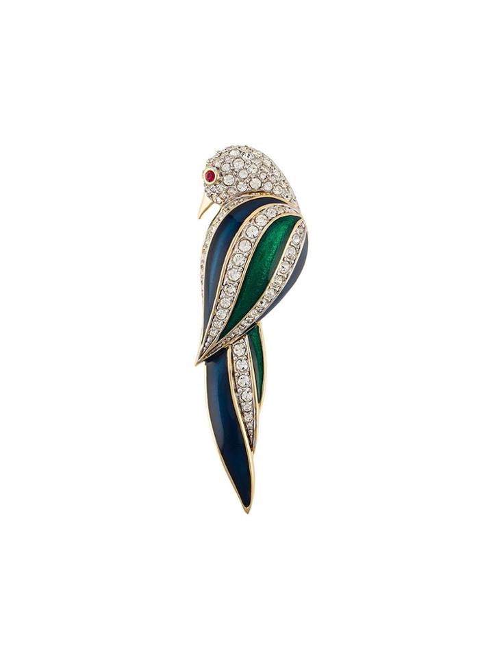 Susan Caplan Vintage 1990s Embellished Jay Bird Brooch - Gold