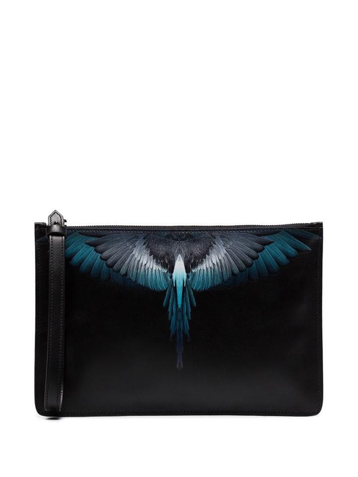 Marcelo Burlon County Of Milan Black Wing Print Leather Clutch Bag