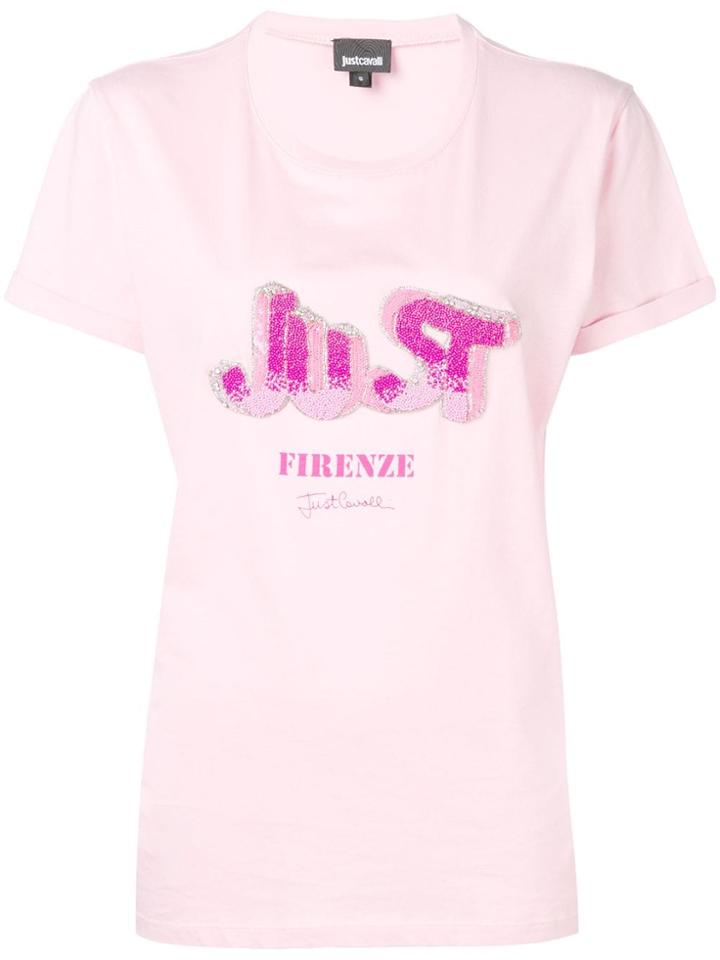 Just Cavalli Logo Embroidered T-shirt - Pink