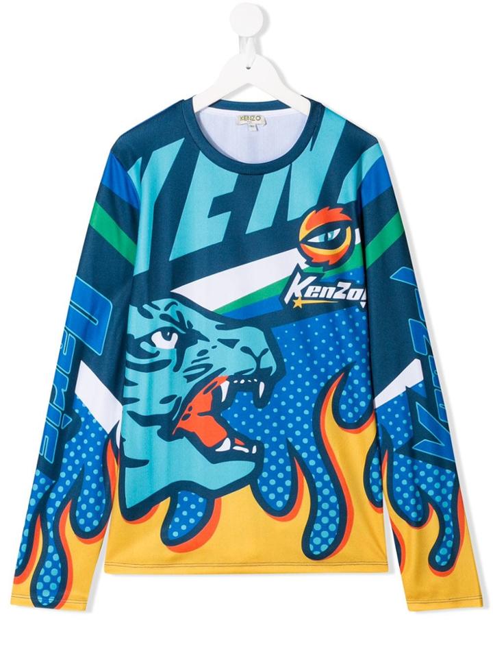 Kenzo Kids Teen Fire Print T-shirt - Blue