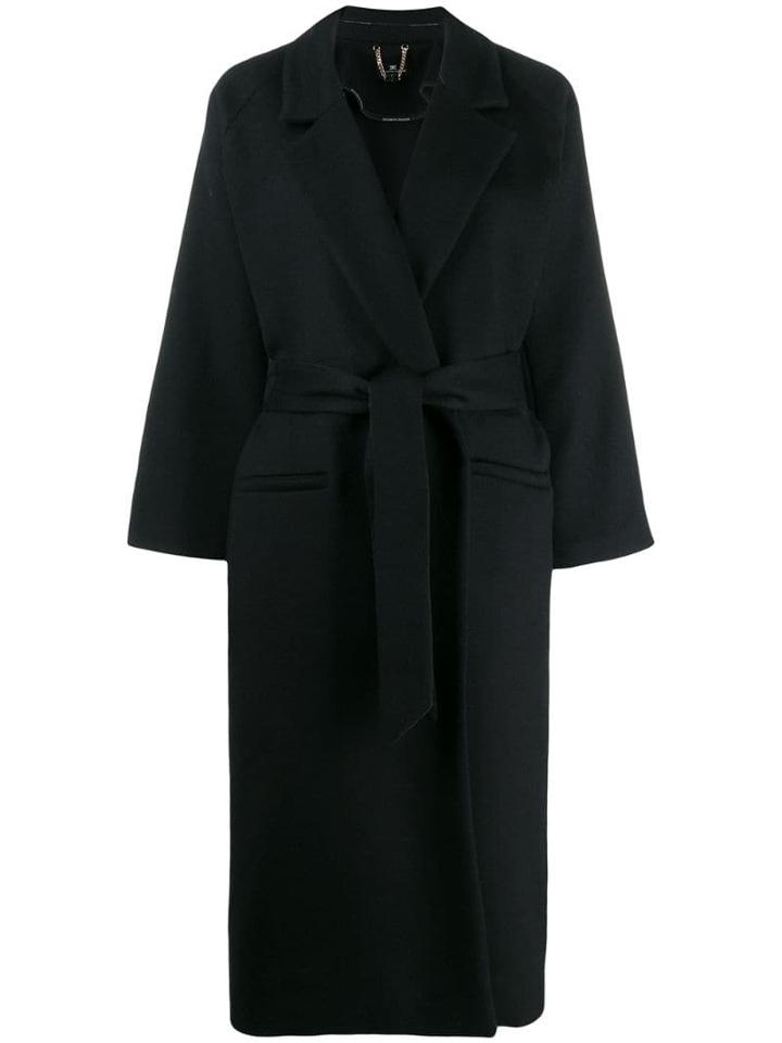 Elisabetta Franchi Tie Waist Midi Coat - Black