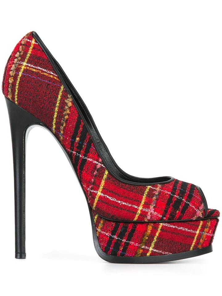Casadei Peep Toe Checked Pumps