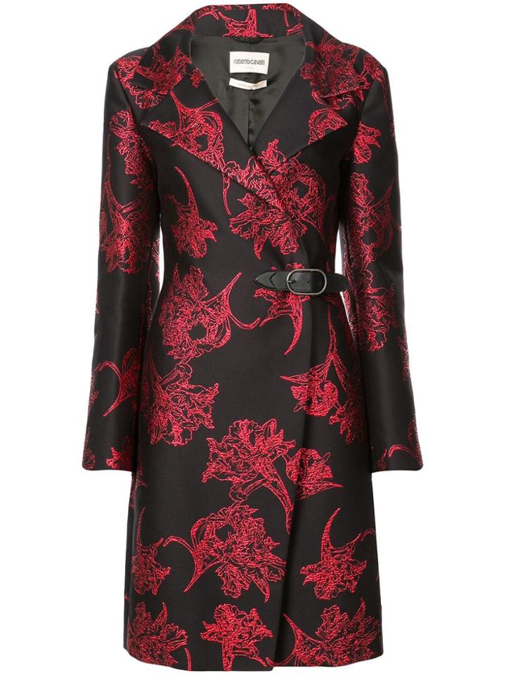 Roberto Cavalli Floral Jacquard Coat - Black