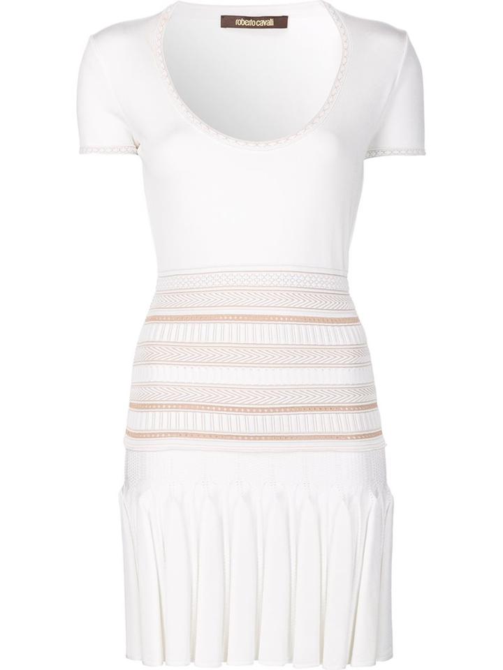 Roberto Cavalli Shortsleeved Fitted Dress, Women's, Size: 38, White, Polyamide/polyester/viscose