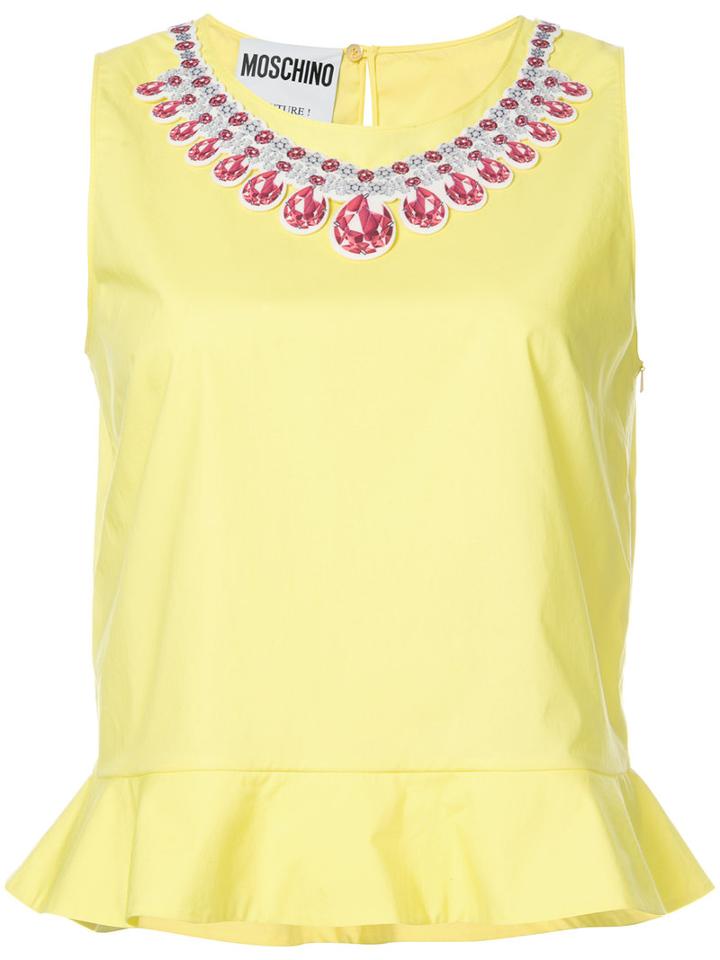 Moschino - Trompe L'oeil Necklace Applique Blouse - Women - Cotton - 38, Yellow/orange, Cotton